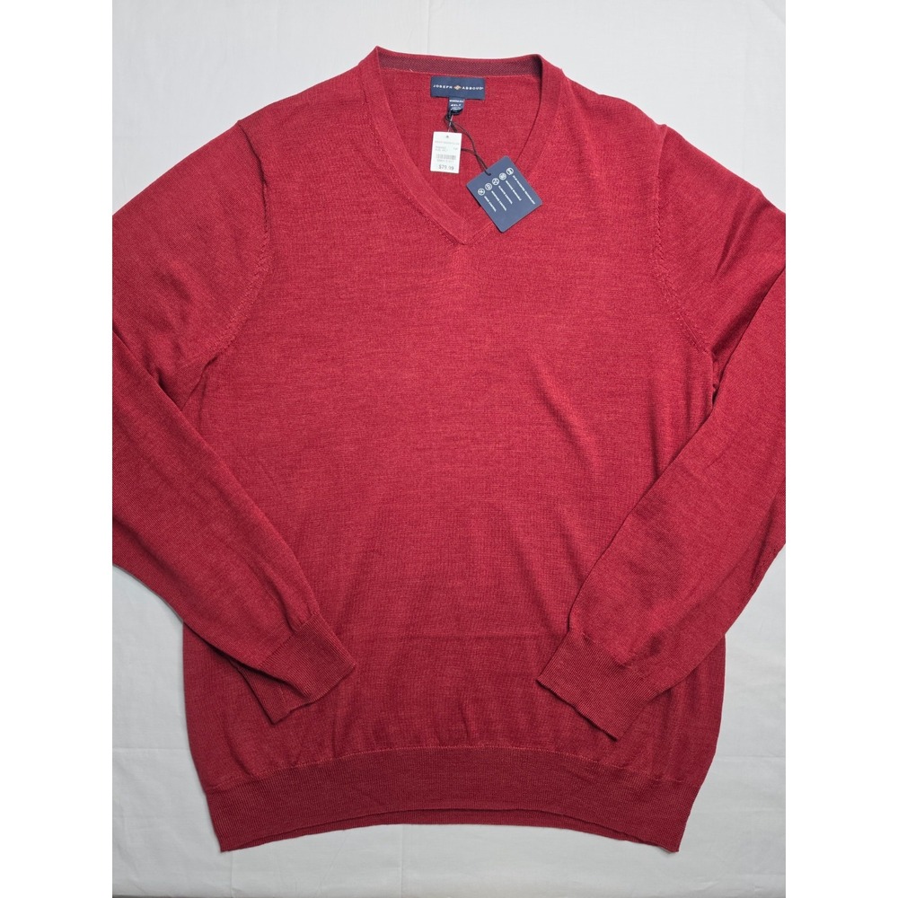 Joseph Abboud Sweater Mens 4XL Tall Red Tight Knit Merino Wool V-Neck Modern Fit
